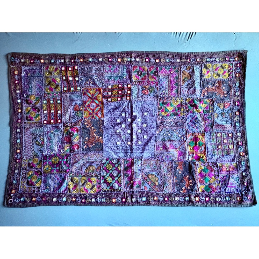 Vintage 1920s Gujarati Kutch Mirror Embroidered Textile | 59x38 | India | RARE